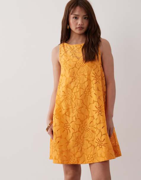 ASOS DESIGN Petite lace shift mini dress in orange spritz