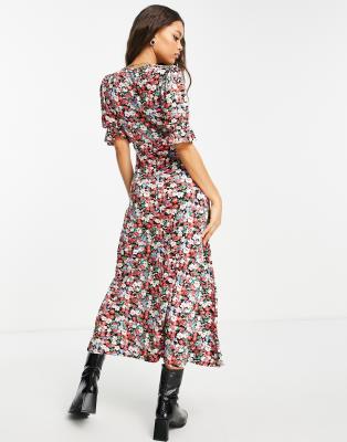 asos black floral midi dress