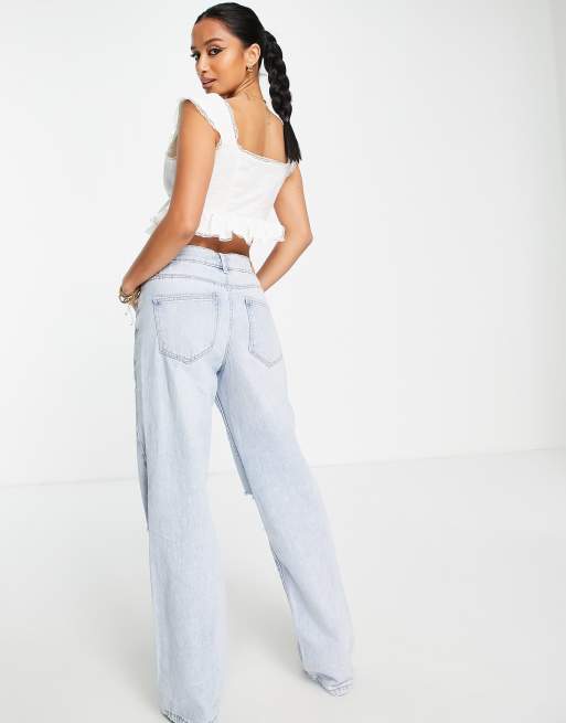 ASOS DESIGN Petite lace trim tie front corset detail top in white, 3 of 4