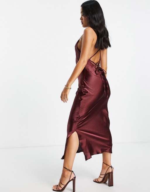 ASOS DESIGN Petite lace up back satin maxi dress