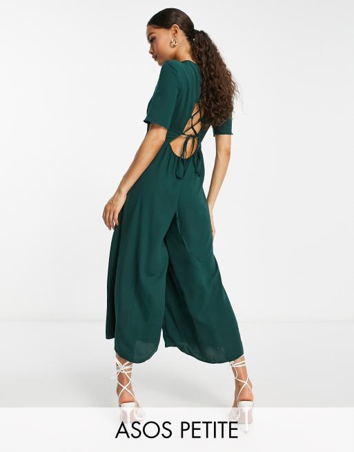 ASOS DESIGN strappy culotte jumpsuit in green floral print