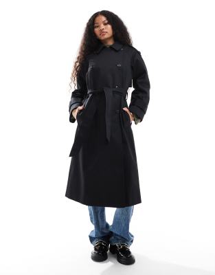 Thumbnail - ASOS DESIGN Petite - Lang geschnittener Trenchcoat in Schwarz