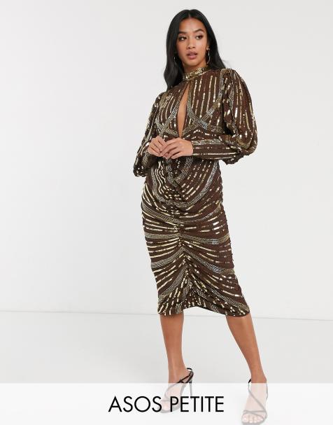 ASOS DESIGN Petite – Langärmliger Midi-Wickelrock mit Schlüssellochausschnitt