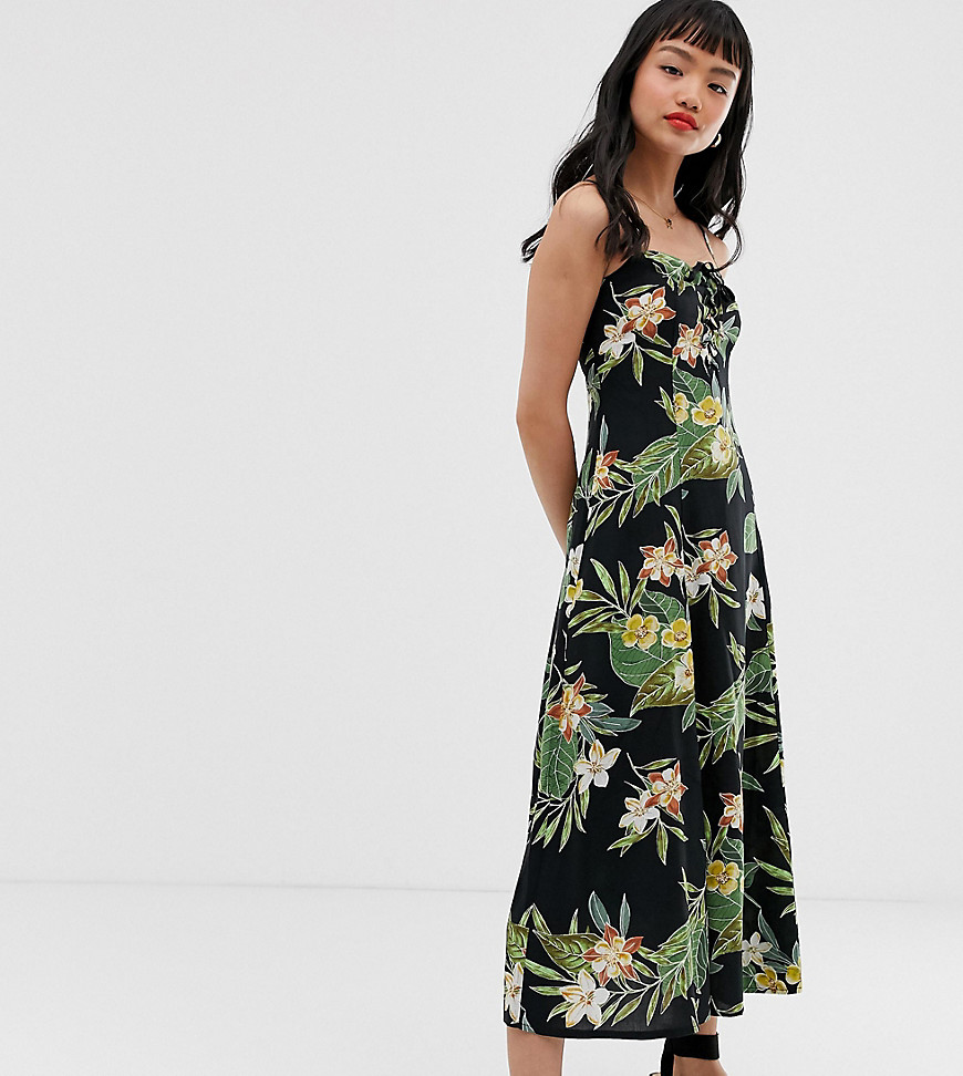 ASOS DESIGN Petite - Lange cami-jurk in tropische print-Multi