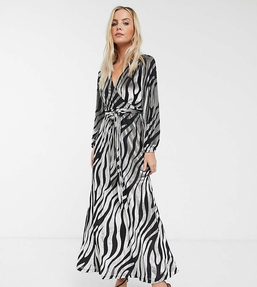 ASOS DESIGN Petite - Lange fluwelen jurk met zebraprint-Multi