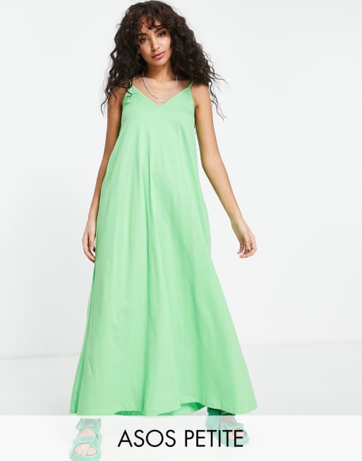 ASOS DESIGN Petite - Lange jurk met V-hals en strook in felgroen