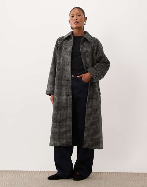 ASOS DESIGN Petite langer Mantel mit Revers aus gebürstetem Wollmix mit Karomuster in Pow-Check - view 1