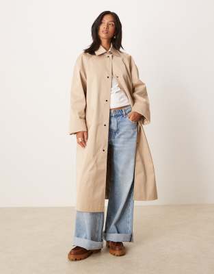 ASOS DESIGN Petite - Langer Trench-Car-Coat in Sandbeige-Neutral