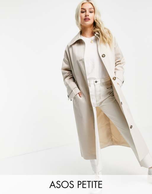 ASOS DESIGN Petite Langer Trenchcoat in Stone