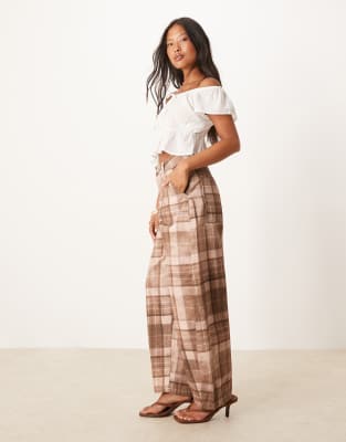 ASOS DESIGN Petite laundered barrel pants in check - view 1