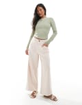 [ASOS DESIGN] ASOS DESIGN Petite laundered cropped wide leg pants in pink-Multi 14 Pink