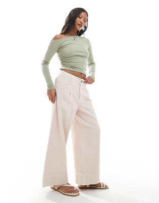 ASOS DESIGN PETITE LAUNDERED CROPPED WIDE LEG PANTS 