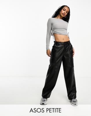 Asos Petite Asos Design Petite Faux Leather Cargo Pants In Black In Black