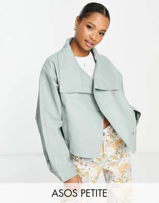 ASOS DESIGN Petite leather look chuck on jacket in sage