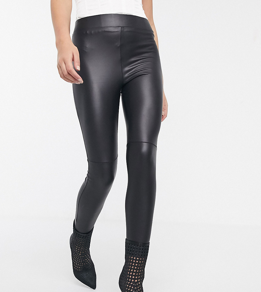 ASOS DESIGN Petite leather look legging-Black