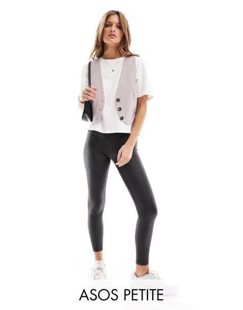 ASOS DESIGN Petite leather look leggings in black - view 1