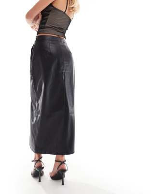 Asos Petite Asos Design Petite Leather Look Maxi Skirt With Side Slit