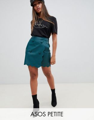 ASOS DESIGN Petite leather look mini skirt with scallop edge | ASOS