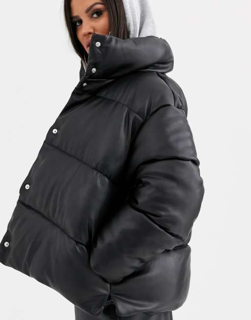 Leather best sale look puffer