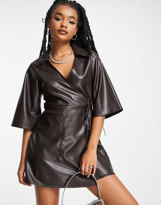 Leather shop wrap dress