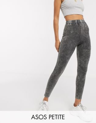 Petite Dark Grey Acid Wash Jersey Leggings