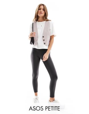 ASOS DESIGN Petite - Leggings in schwarzer Lederoptik