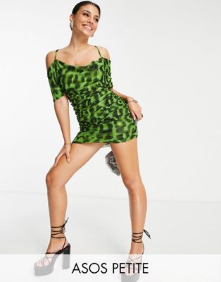 ASOS DESIGN Petite leopard mesh mini dress-Multi