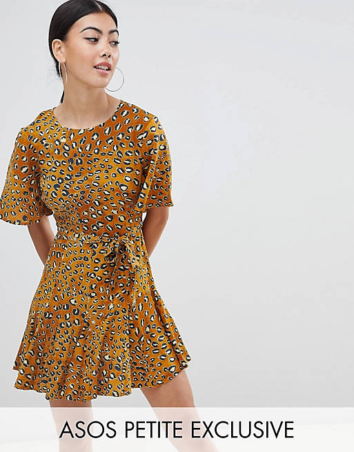 ASOS DESIGN Petite leopard print peplum skater mini dress