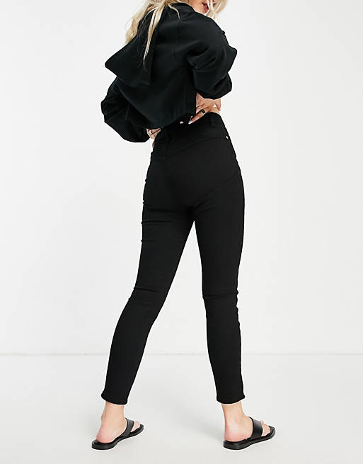ASOS Denim Asos design petite Damen Bekleidung Jeans Röhrenjeans lift and contour formende jeans mit engem schnitt und hohem bund in Schwarz 