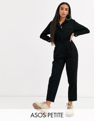 ASOS DESIGN Petite lightweight denim tailored boilersuit in black | ASOS