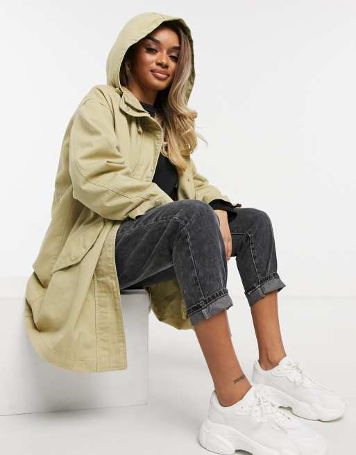 ASOS DESIGN Petite lightweight parka in stone