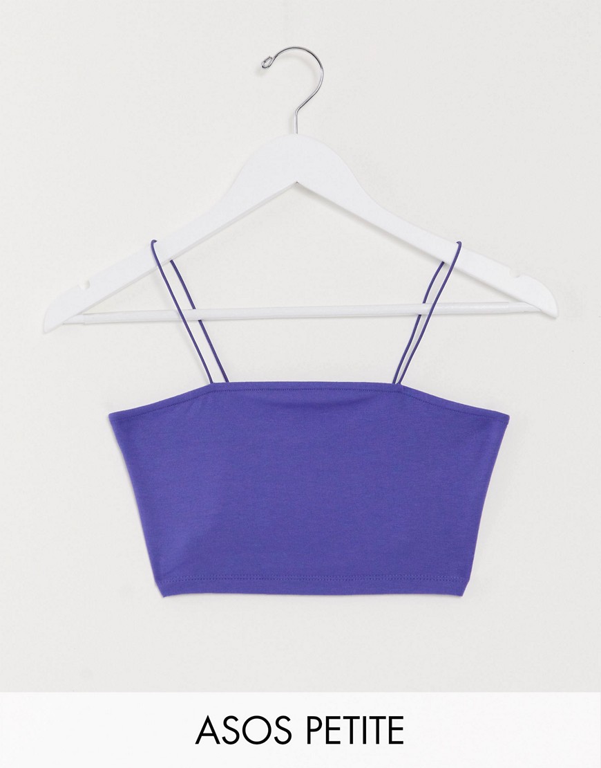 ASOS DESIGN Petite – Lila crop top i bandeaumodell med smala axelband