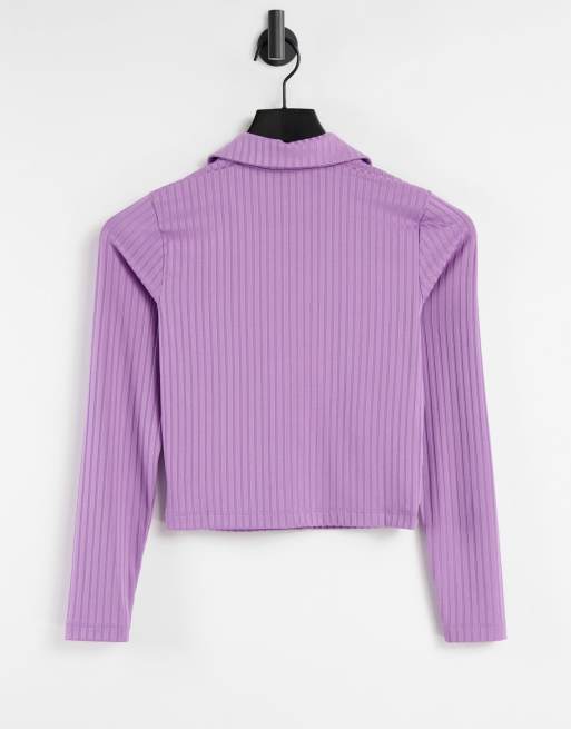 ASOS DESIGN Petite – Lila ribbad skjorta i figursydd 90-talsstil, 4 av 4