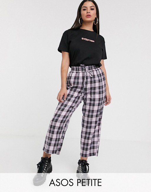 ASOS DESIGN Petite lilac check pull on trouser