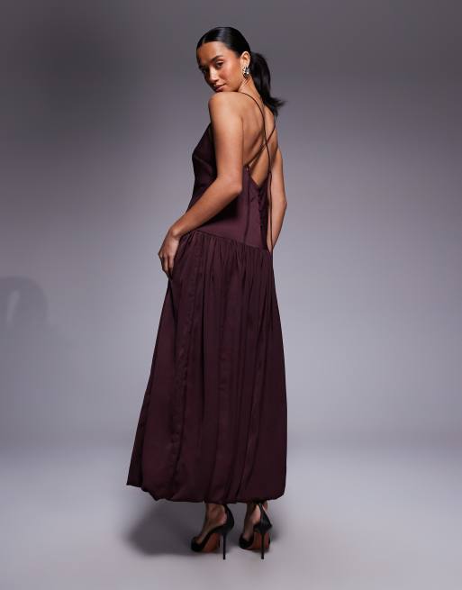 ASOS DESIGN Petite - Lilla midaxi-kjole med skråsnit og boblenederdel, 2 af 4