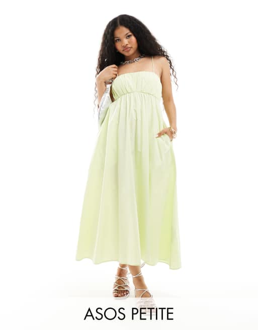 ASOS DESIGN Petite – Limonkowa marszczona na biuście sukienka letnia maxi z regulowanymi ramiączkami