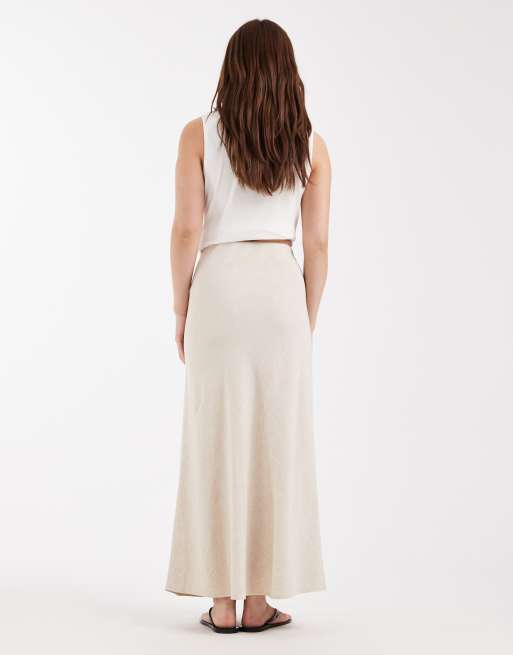 ASOS DESIGN Petite linen bias midaxi skirt in stone, 2 of 5