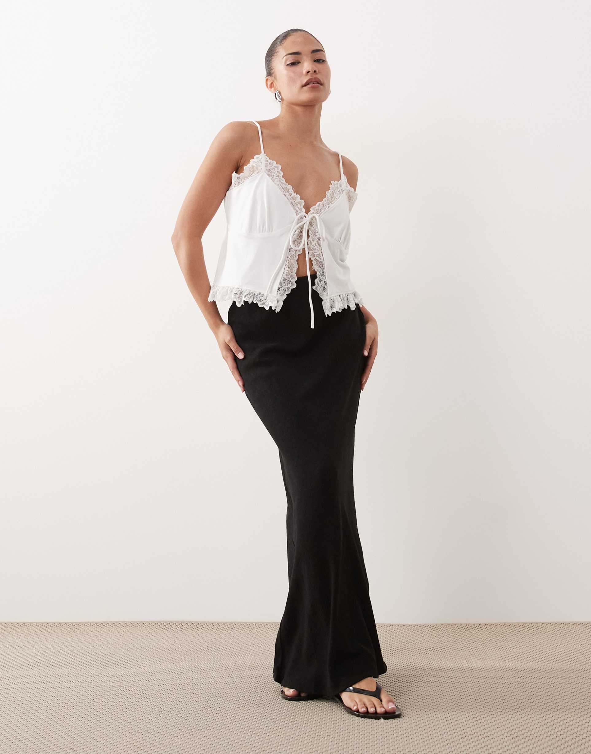 asos design petite linen blend bias cut midaxi skirt in black