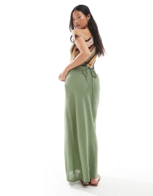 Asos Petite Asos Design Petite Linen Blend Bias Maxi Skirt In Green