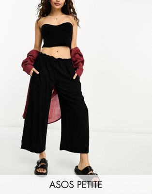 ASOS DESIGN Petite culotte trouser with linen in black