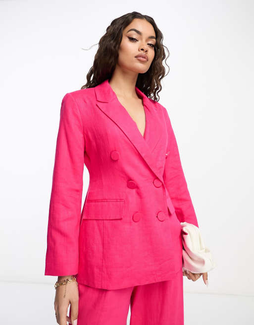 Double Breasted Blazer with Gold Hardware - Hot Pink