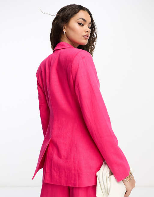 ASOS DESIGN Mix & Match suit with linen in hot pink