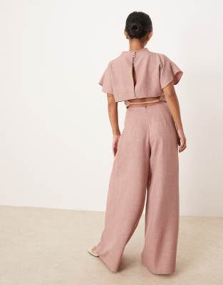 Asos Petite Asos Design Petite Linen-look Open Back And Ruched Detail Jumpsuit