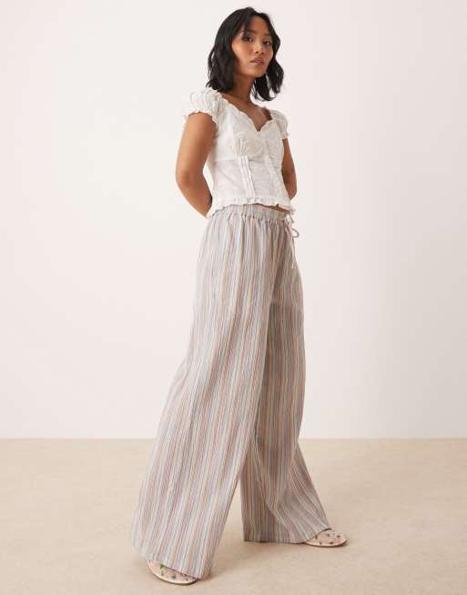 ASOS DESIGN Petite linen look pull on straight leg pants in multi stripe