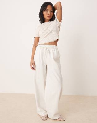 ASOS Petite ASOS DESIGN Petite linen look pull on trousers in off white