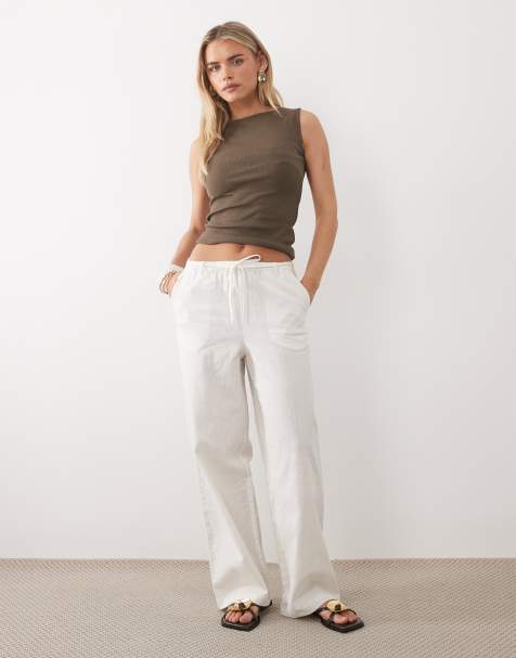 ASOS DESIGN Petite linen look pull on trousers in off white - view 1