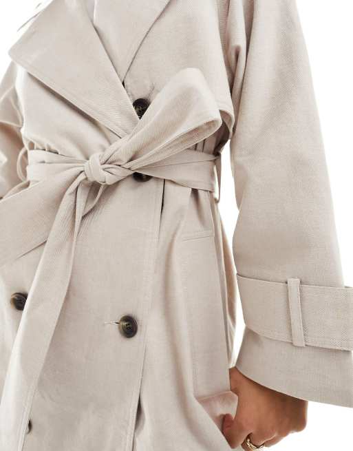 ASOS DESIGN Petite linen mix trench coat in stone ASOS