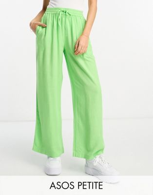 ASOS DESIGN Petite pull on trouser with linen in apple green