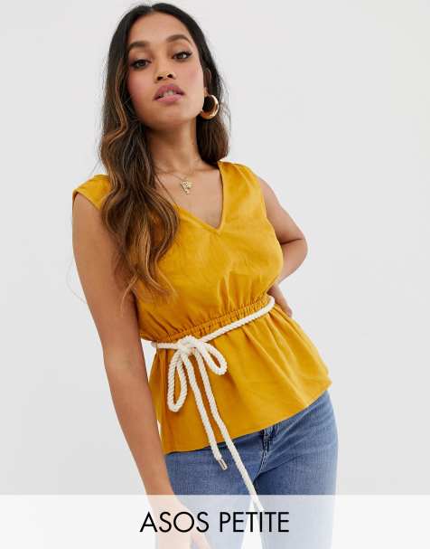 ASOS DESIGN Petite linen sleeveless top with belt detail