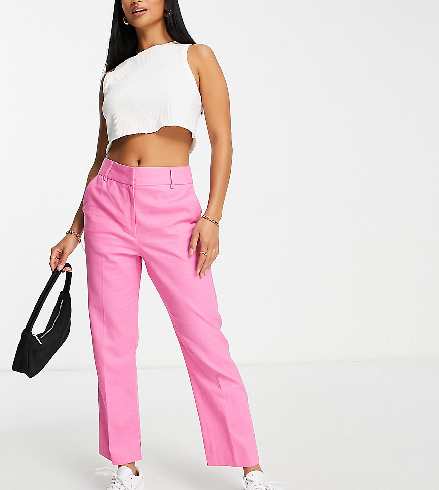 ASOS DESIGN Petite linen slim skim cigarette trouser in pink-Multi